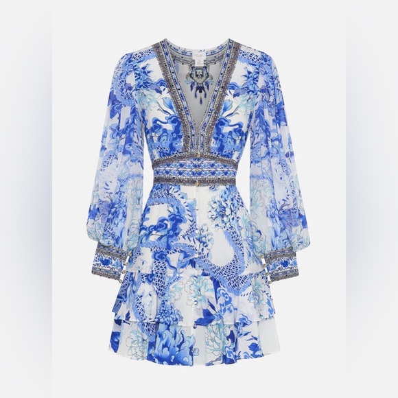 Camilla Dresses & Skirts - Camilla Blue Heart of a Dragon Button Front Frill Dress, Medium